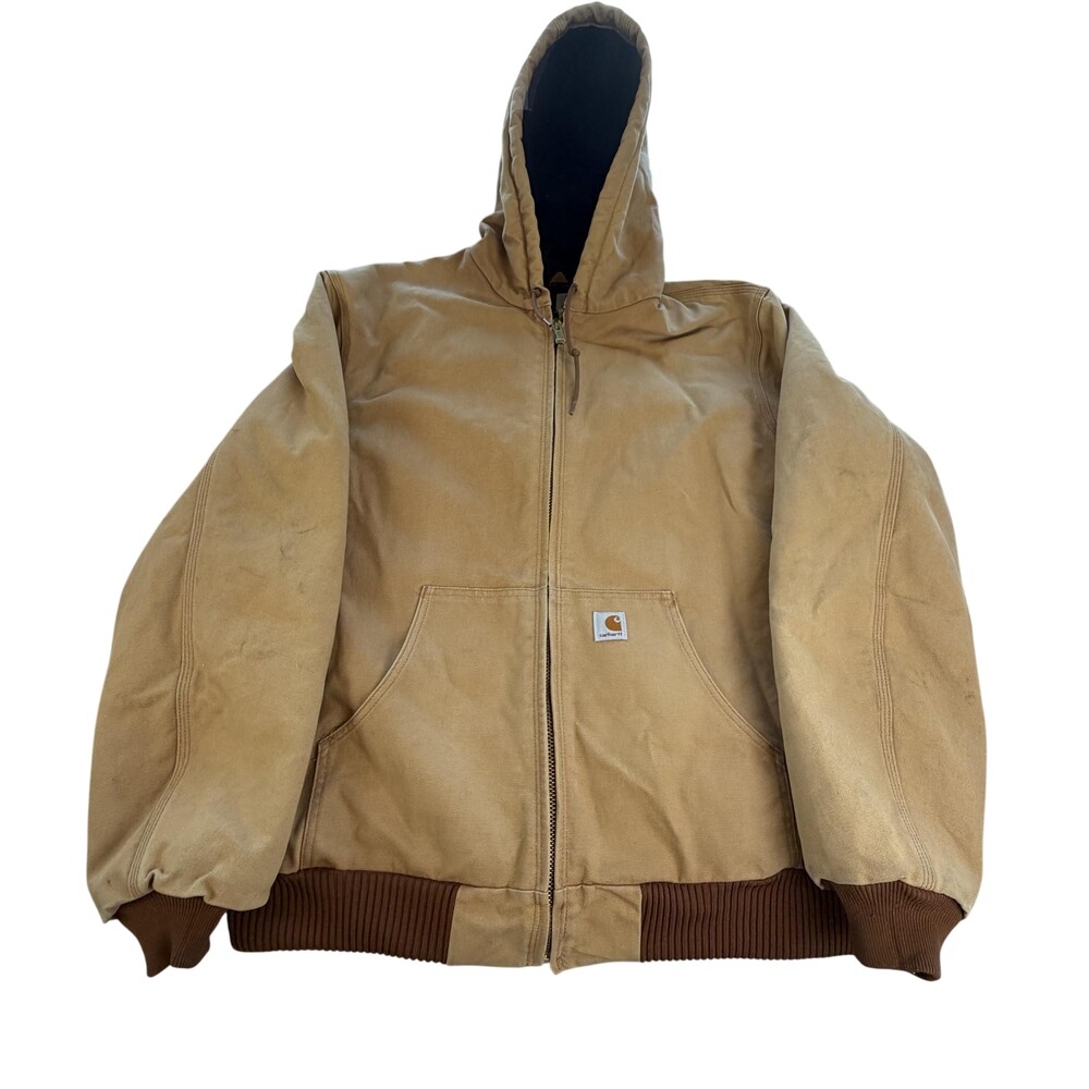 Vtg Carhartt Jacket Mens XLT Brown Hooded Quilted Insulated Workwear J140 BRN